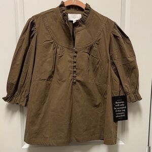 Tuckernuck Pomander Place Chestnut Brown  Button-Up Selena Blouse